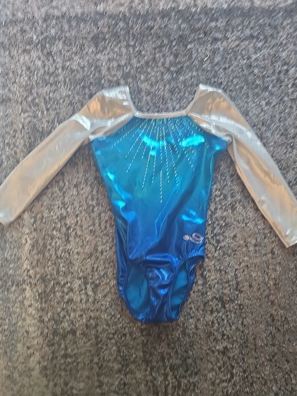 Shimmer Blue Girls' Gymnastics Leotard with Silver Sleeves